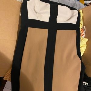 Brown black and white patterned business dress